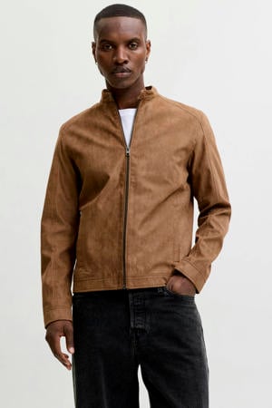 suèdelook jas cognac