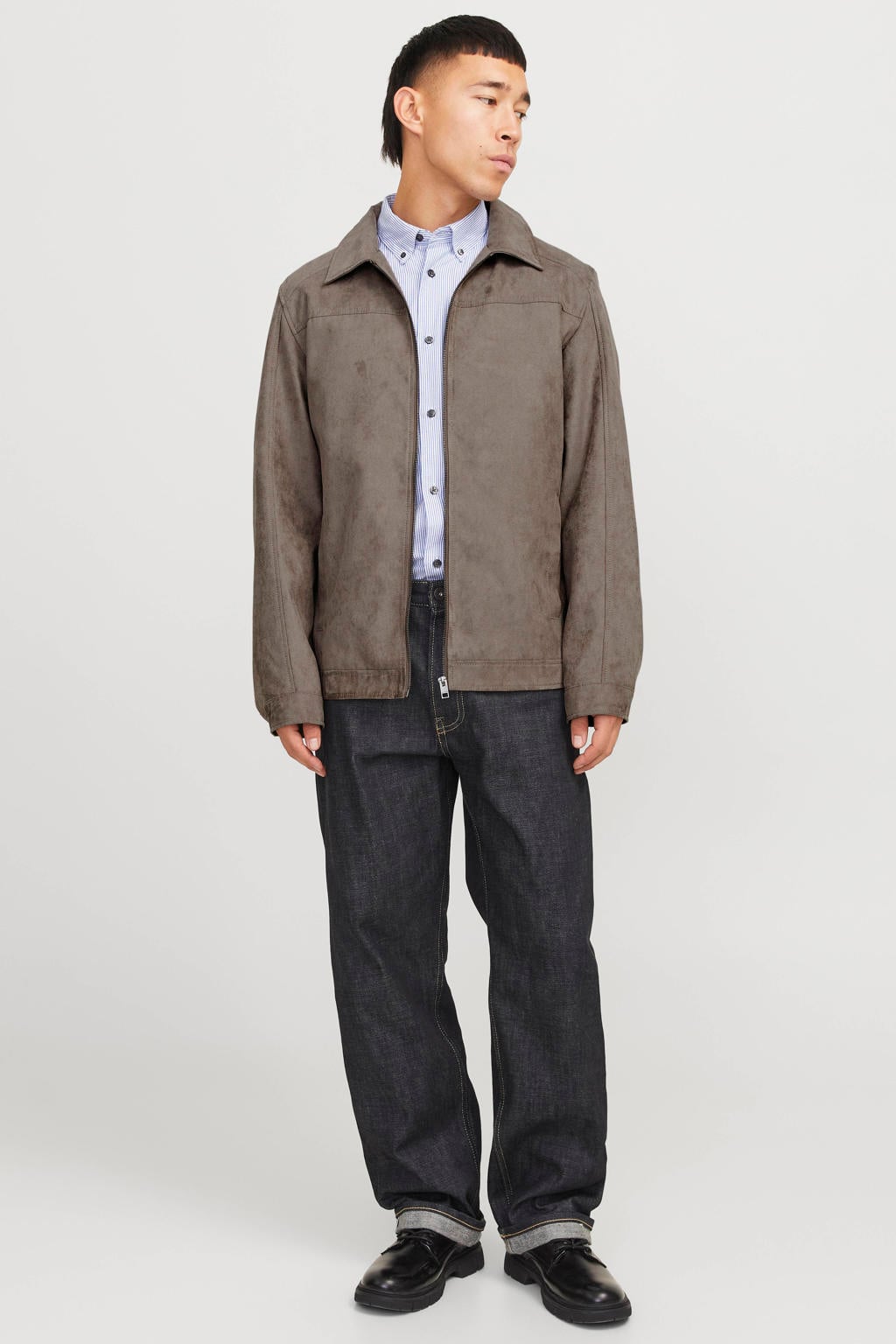 JACK & JONES ESSENTIALS suèdelook jas - grijsbruin