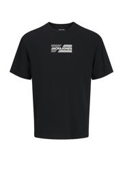 thumbnail: Zwarte heren JACK & JONES ESSENTIALS t-shirt van katoen met logo dessin, korte mouwen en ronde hals