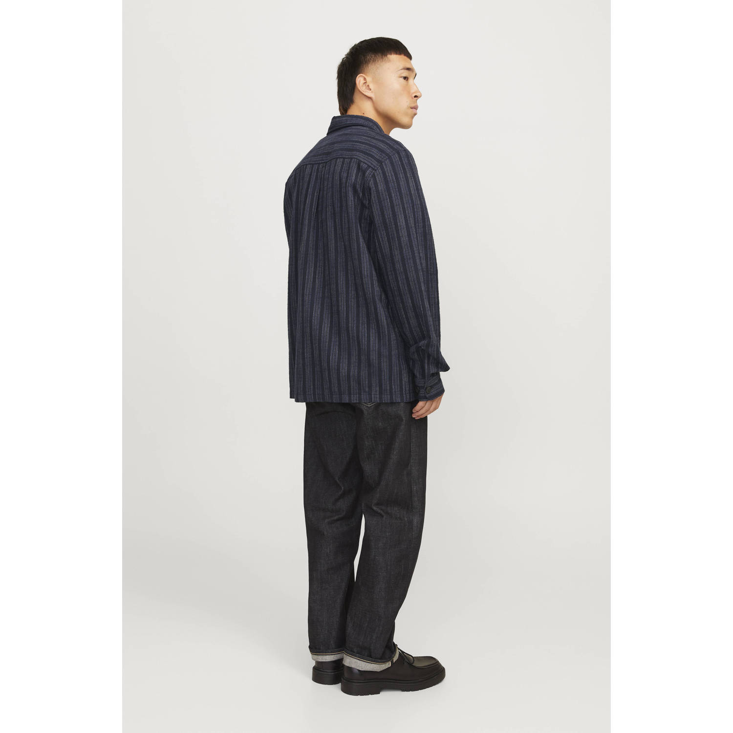 JACK & JONES PREMIUM linnen comfort fit overshirt donkerblauw