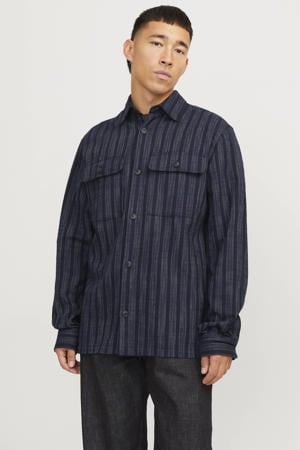 linnen comfort fit overshirt donkerblauw