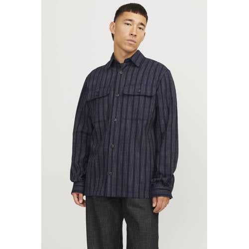 JACK & JONES PREMIUM linnen comfort fit overshirt donkerblauw afbeelding