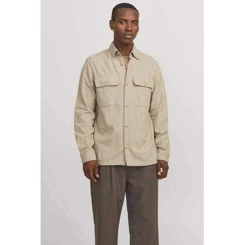 JACK & JONES PREMIUM linnen comfort fit overshirt beige afbeelding