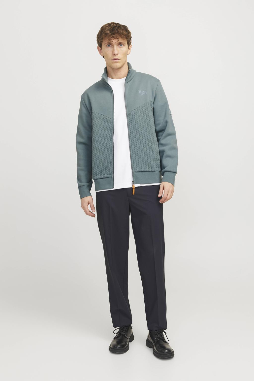 JACK & JONES PREMIUM sweatvest met textuur grijsblauw