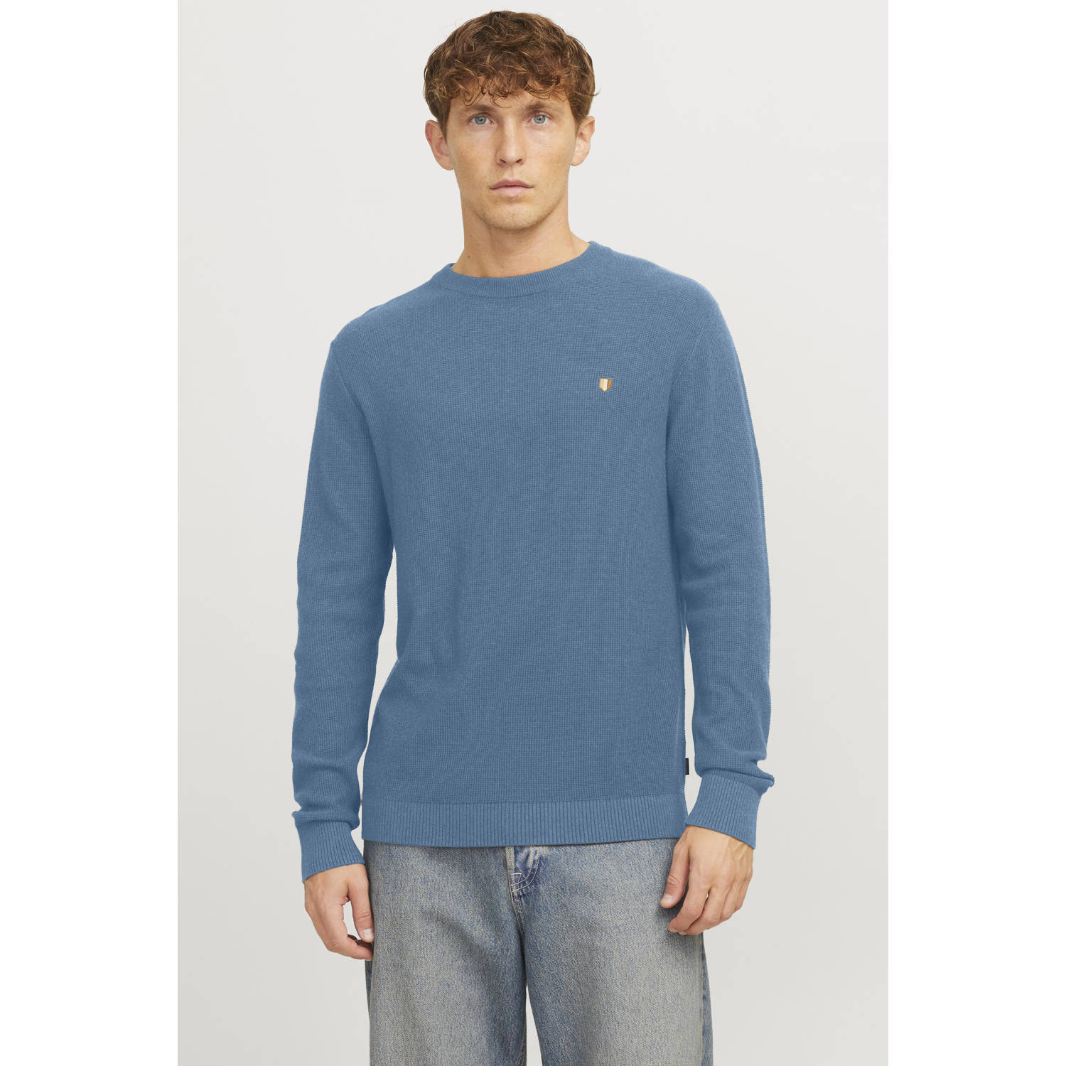 JACK & JONES PREMIUM trui grof gebreid blauw