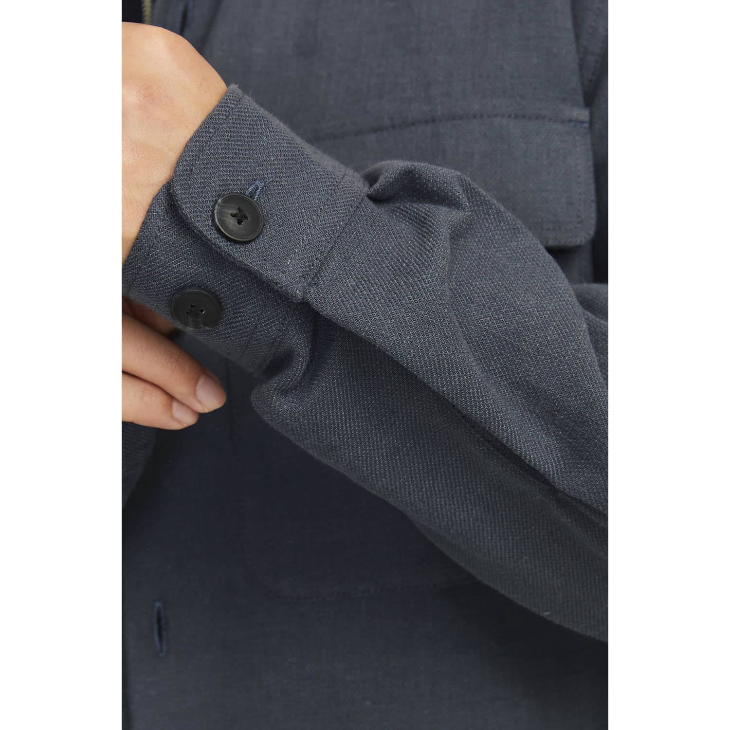 JACK & JONES PREMIUM linnen comfort fit overshirt donkerblauw