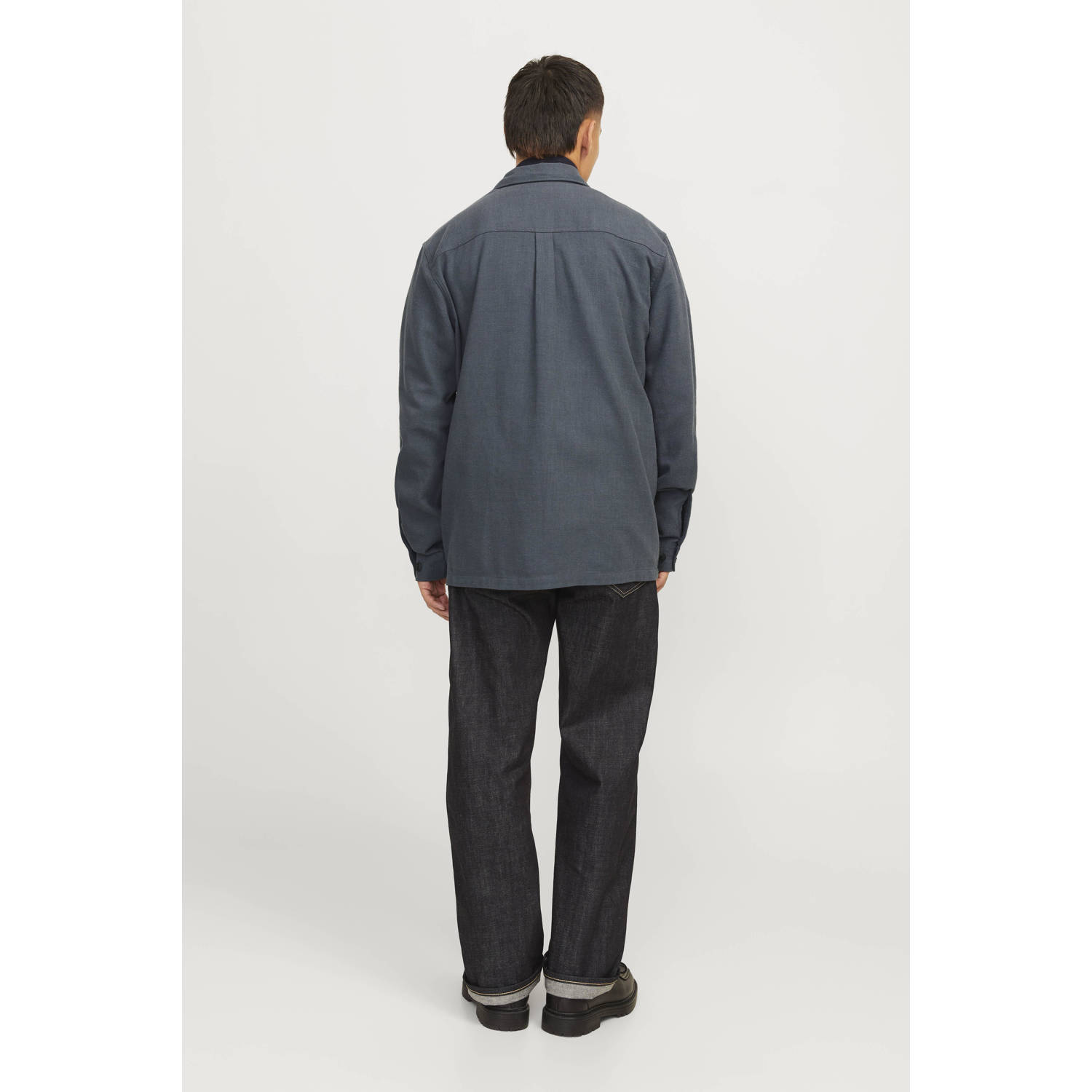 JACK & JONES PREMIUM linnen comfort fit overshirt donkerblauw