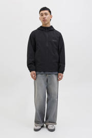 thumbnail: Zwarte heren JACK & JONES ORIGINALS zomerjas van polyester met effen, lange mouwen, capuchon en ritssluiting
