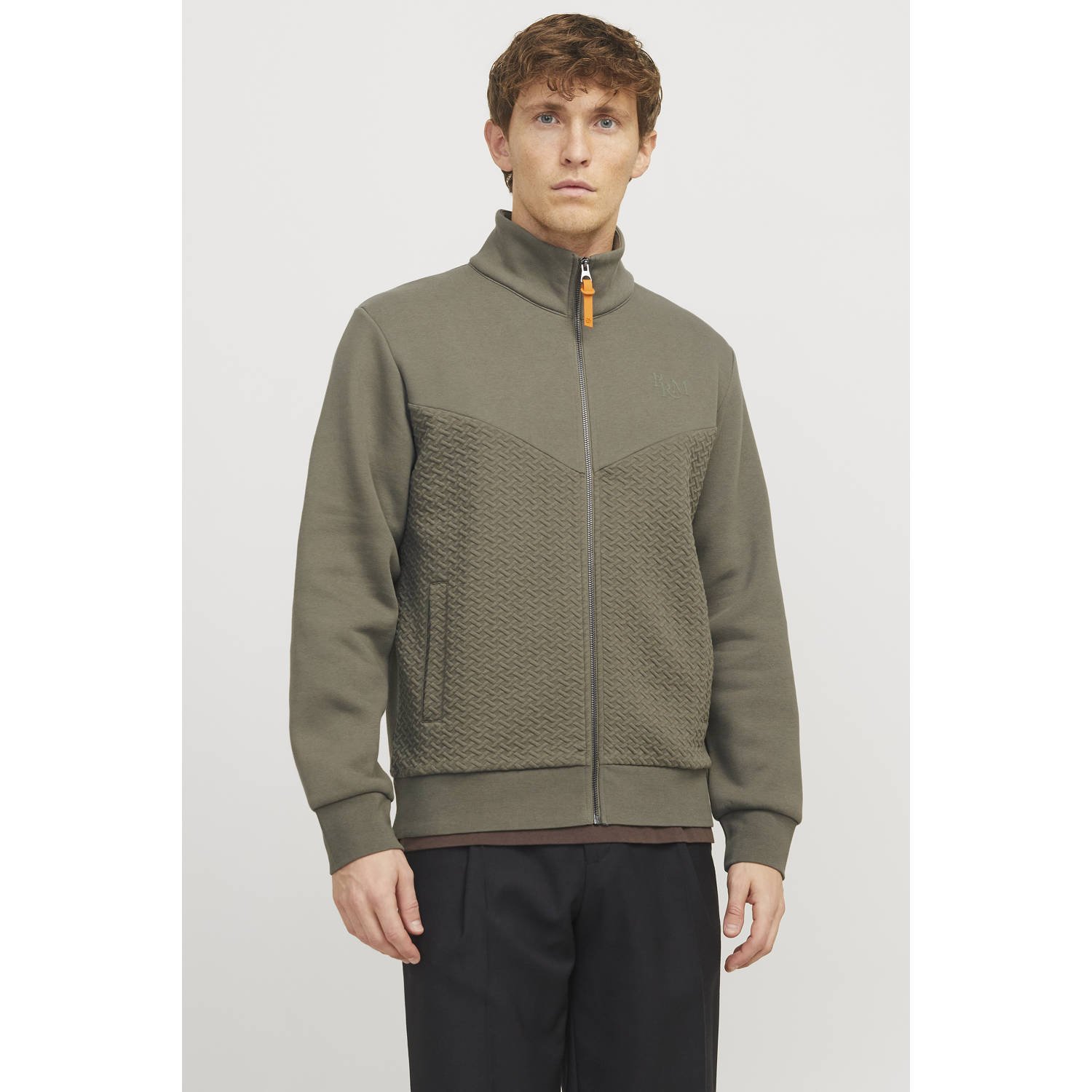 JACK & JONES PREMIUM sweatvest met textuur olijfgroen