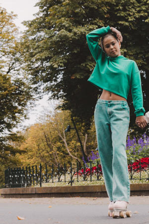 loose wide leg jeans groen