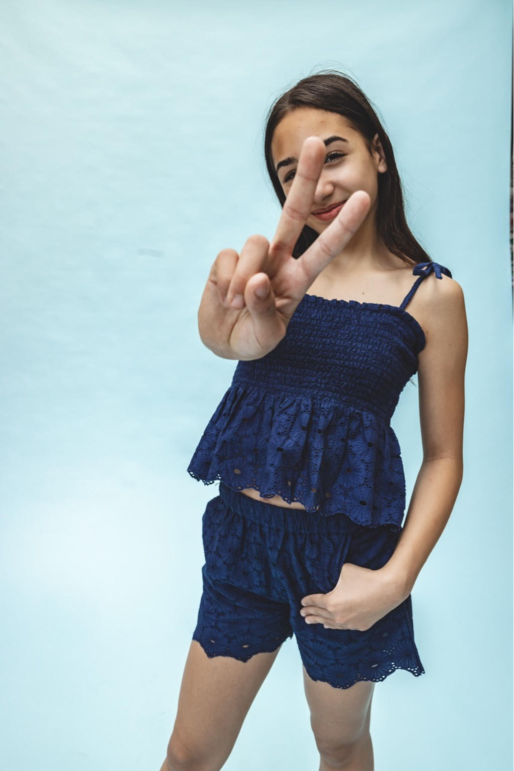 Donkerblauwe meisjes LOOXS 10sixteen regular casual short van katoen met elastische tailleband