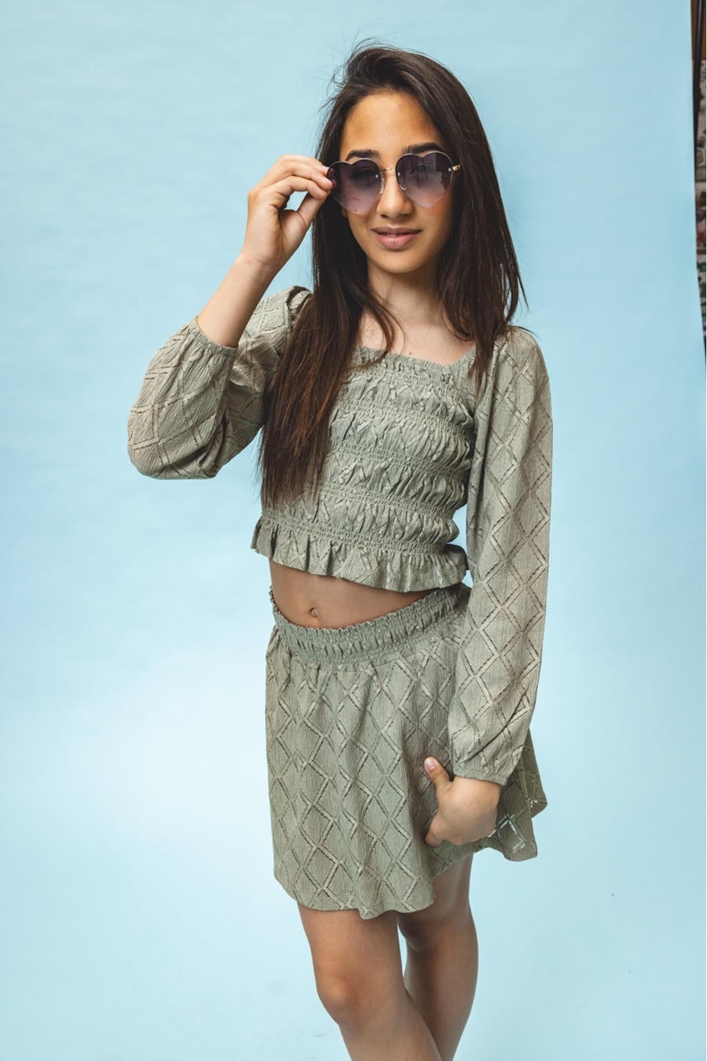 Groene meisjes LOOXS 10sixteen korte rok gemaakt van nylon en met elastische tailleband