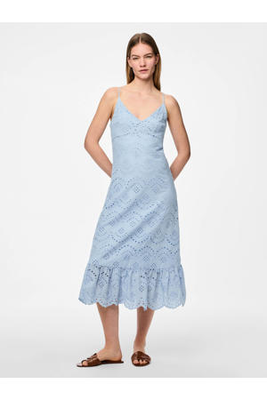 midi jurk broderie lichtblauw