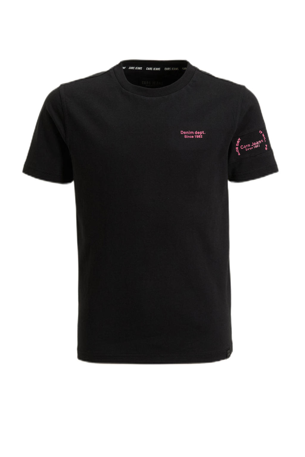 Zwarte jongens Cars T-shirt van katoen met meerkleurige print, korte mouwen en ronde hals