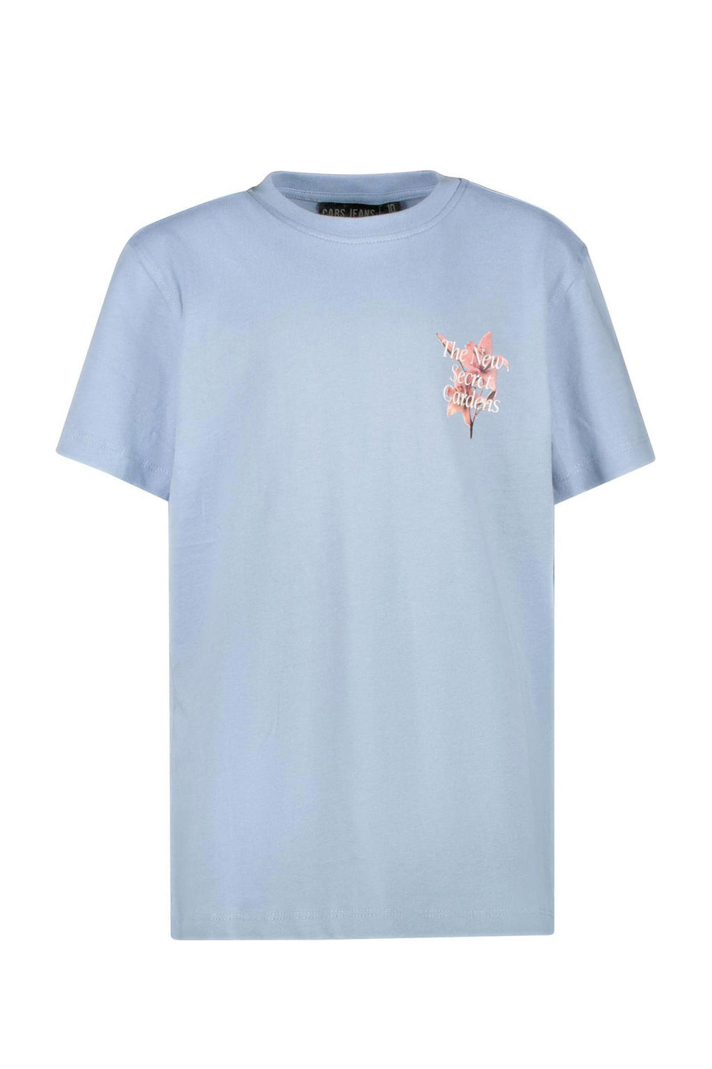 Lichtblauw, lichtroze en witte jongens Cars T-shirt van katoen met backprint, korte mouwen en ronde hals