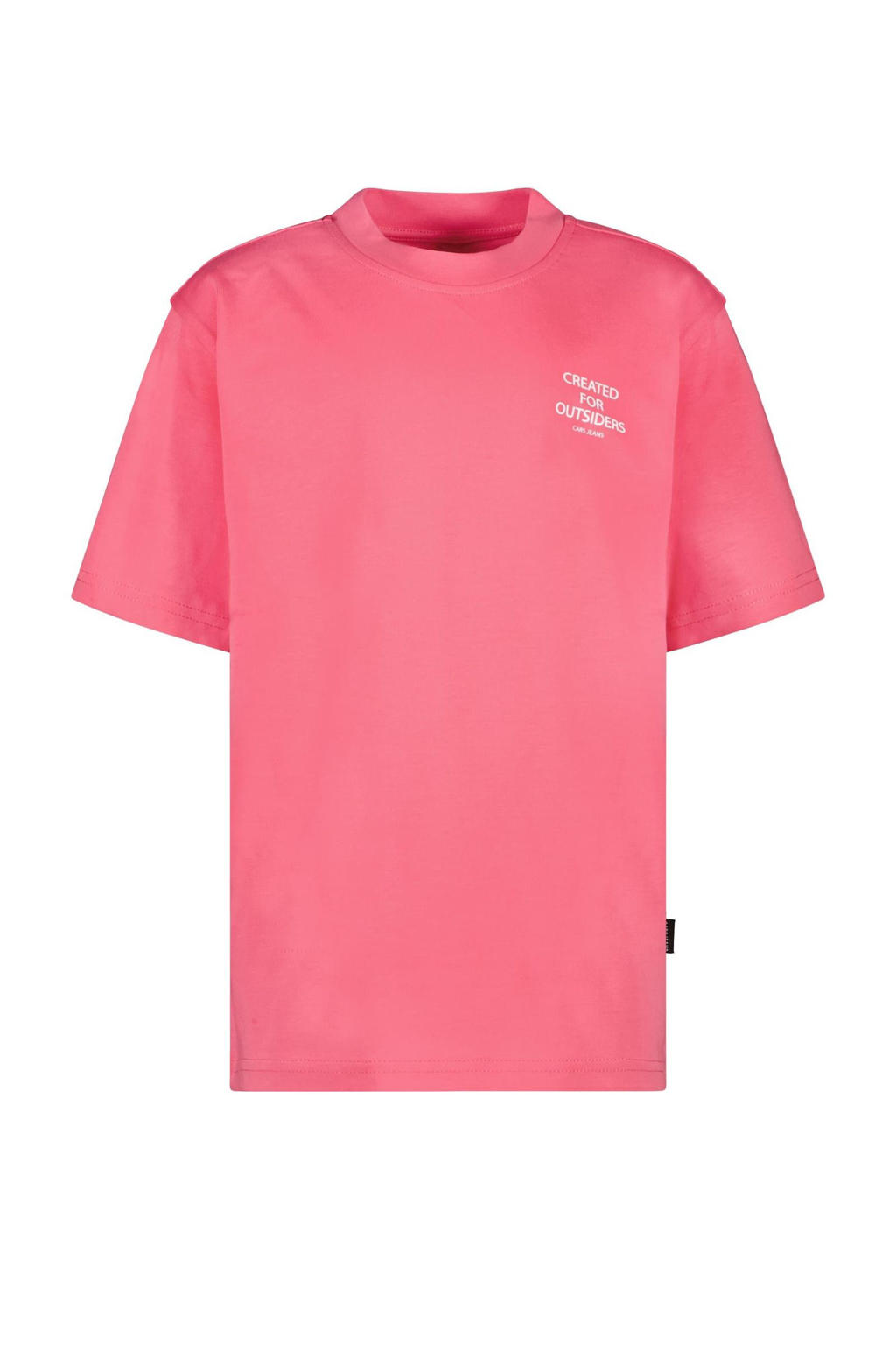 Roze en witte jongens Cars T-shirt van katoen met backprint, korte mouwen en ronde hals