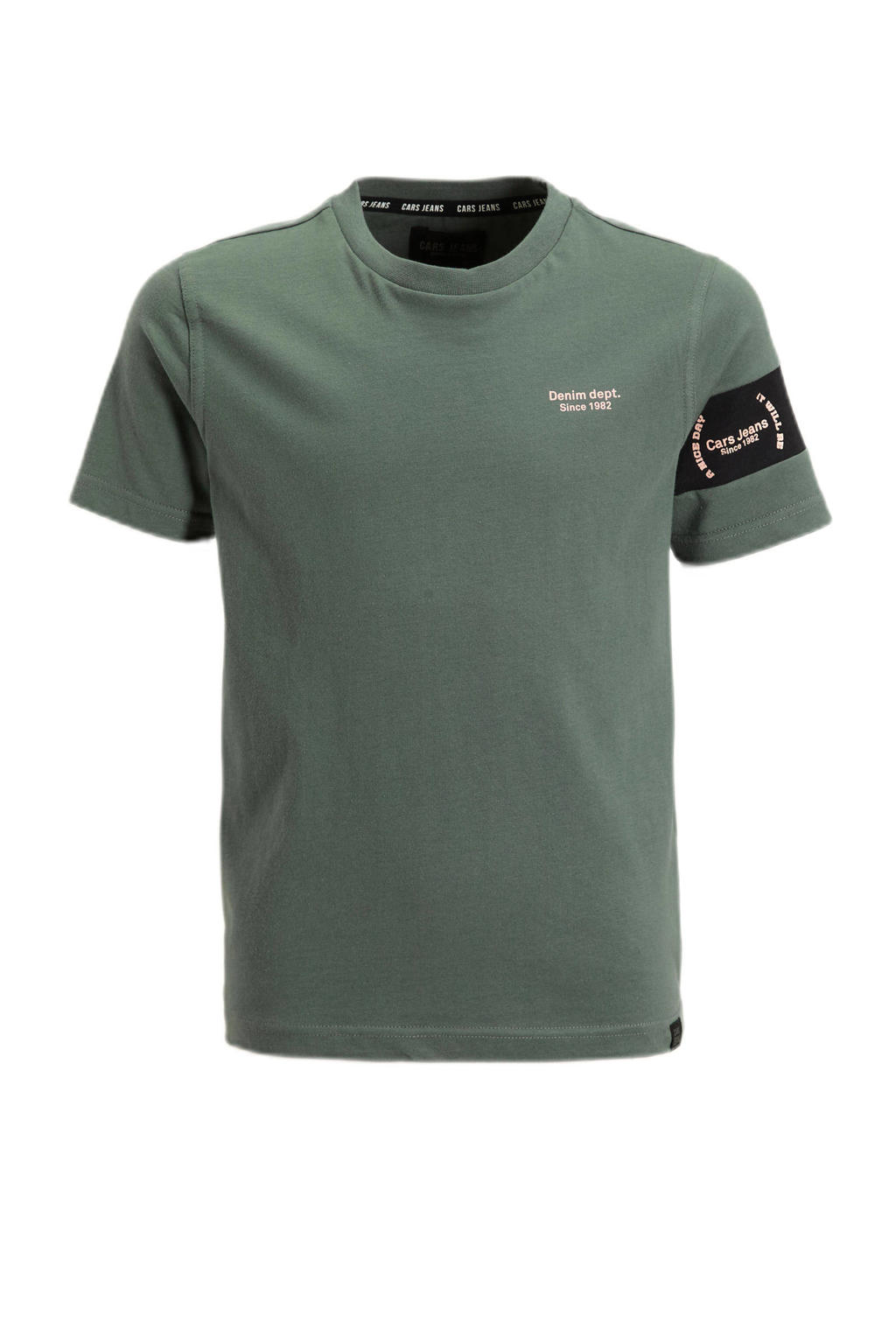 Groen en zwarte jongens Cars T-shirt van katoen met meerkleurige print, korte mouwen en ronde hals