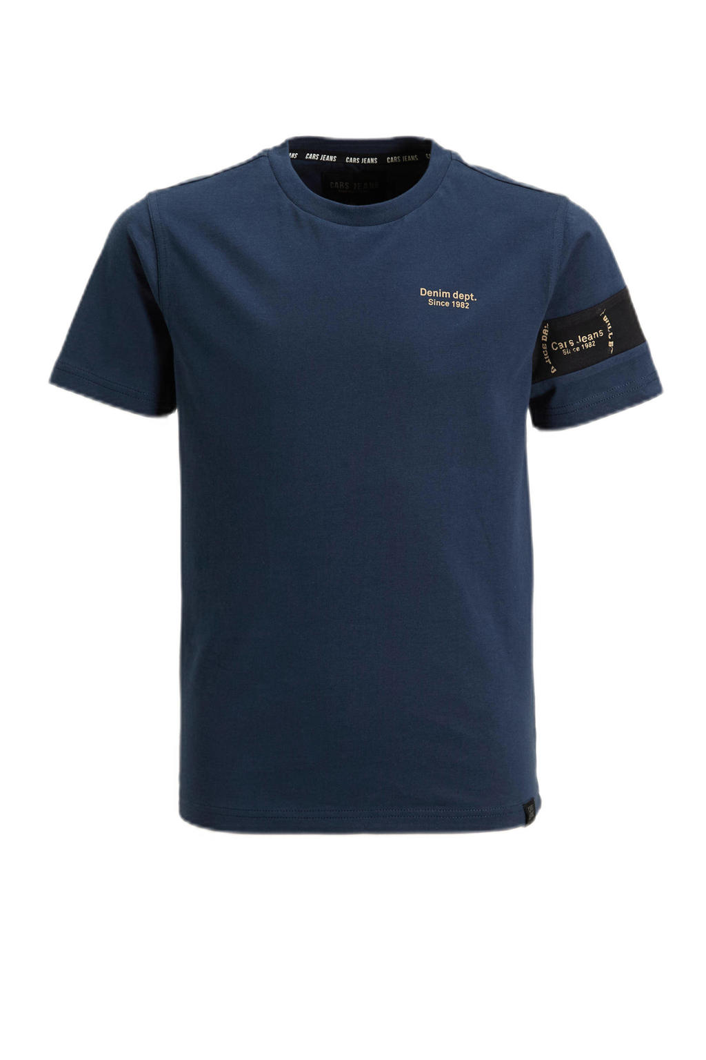 Marineblauw, marine en zwarte jongens Cars T-shirt blauw van katoen met meerkleurige print, korte mouwen en ronde hals