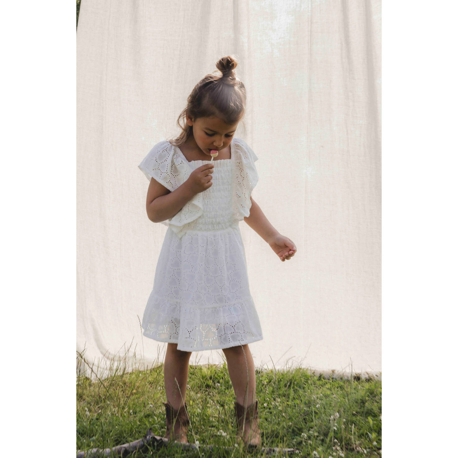 LOOXS little zomerjurk broderie wit