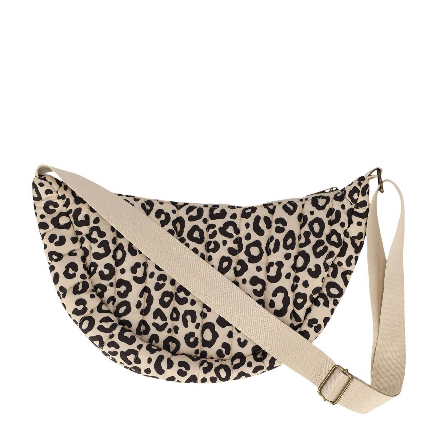Sarlini doorgestikte crossbody tas met panterprint beige zwart