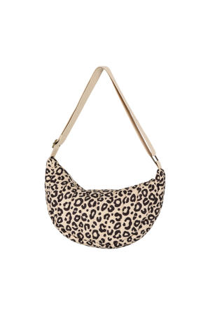  doorgestikte crossbody tas met panterprint beige/zwart