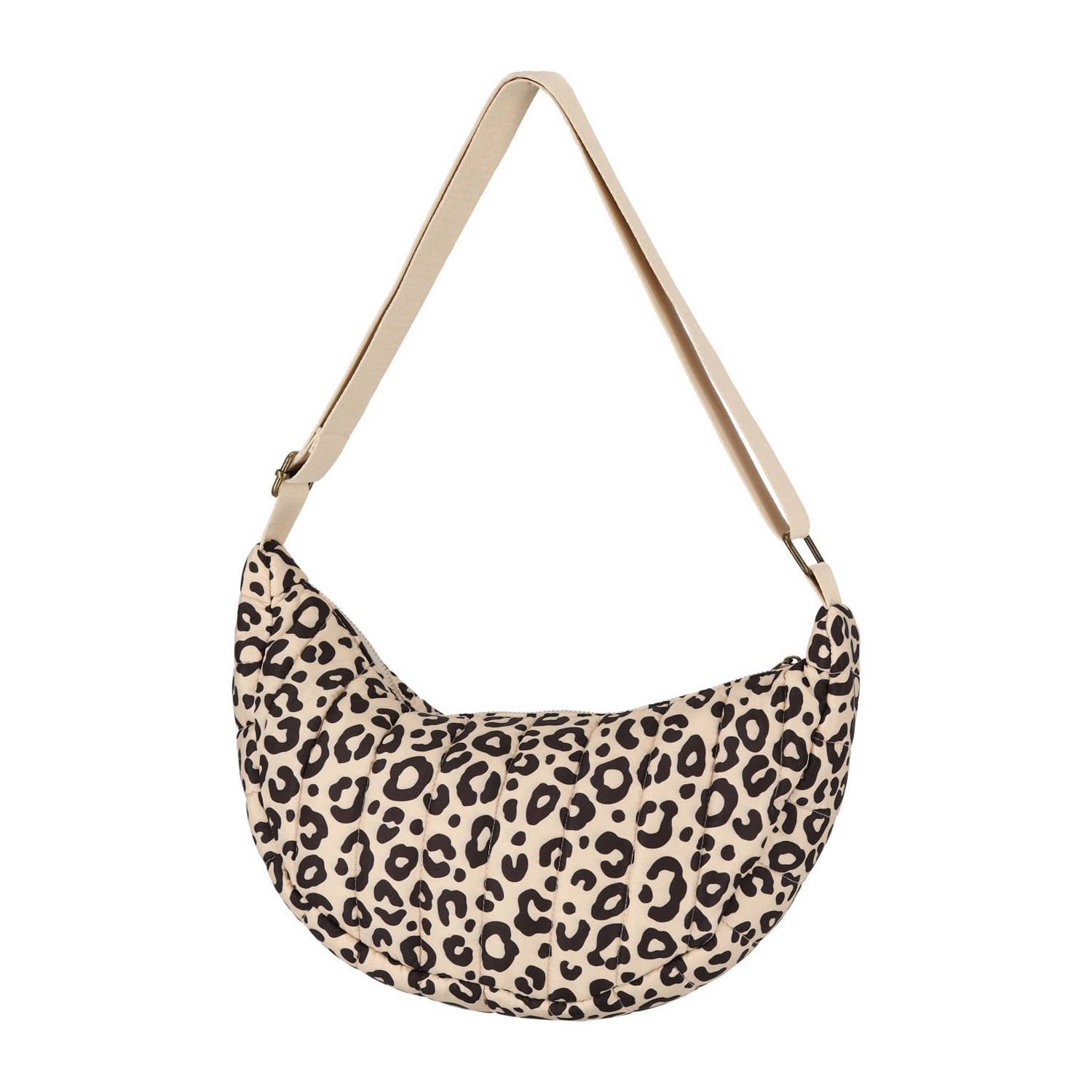 Sarlini doorgestikte crossbody tas met panterprint beige zwart