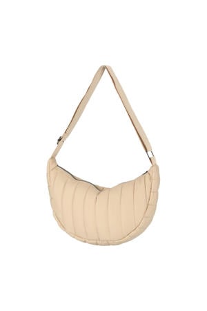 doorgestikte crossbody tas beige