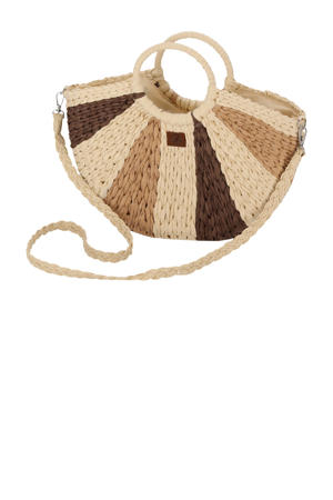  raffia handtas naturel/donkerbruin