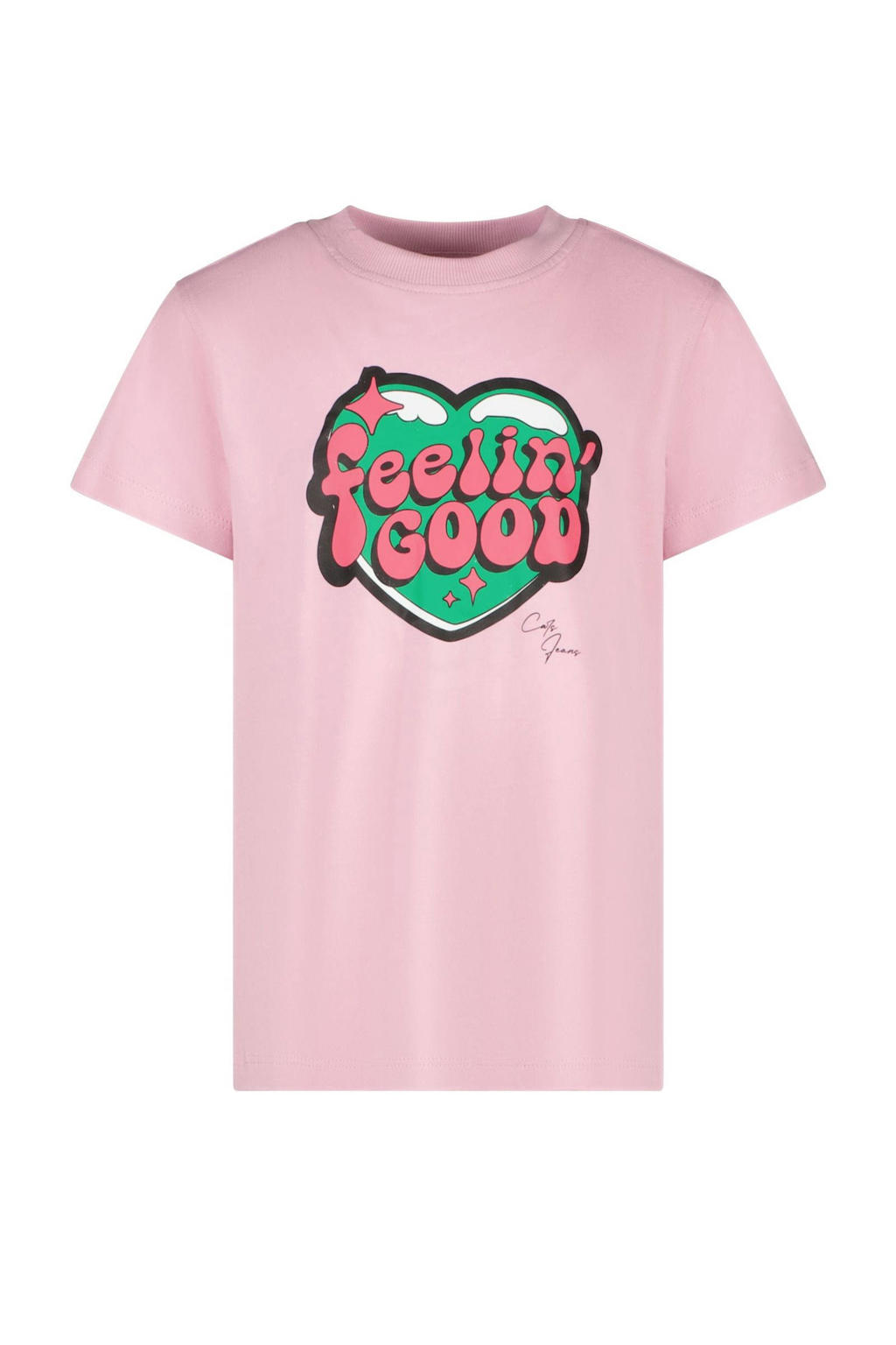 Lichtroze, groen en witte meisjes Cars T-shirt van katoen met printopdruk, korte mouwen en ronde hals