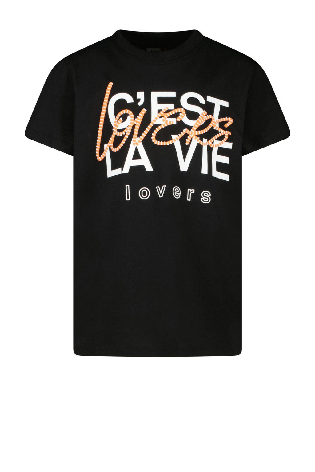 Zwart, wit en oranje meisjes Cars T-shirt van katoen met printopdruk, korte mouwen en ronde hals