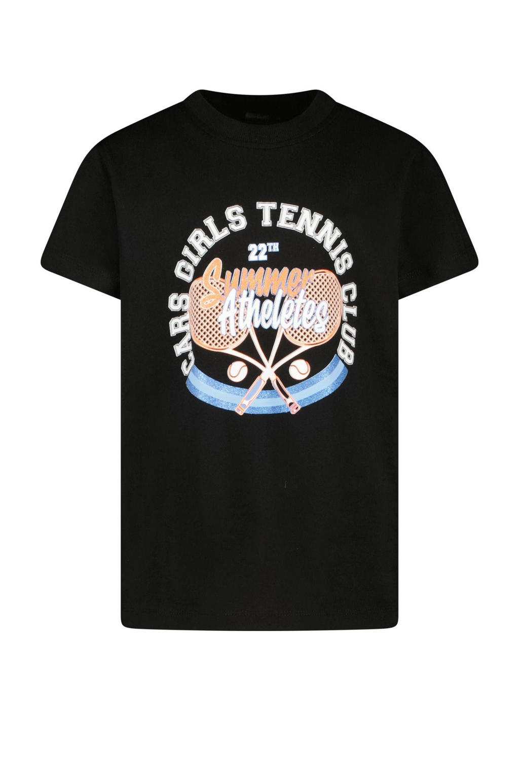 Zwarte meisjes Cars T-shirt van katoen met printopdruk, korte mouwen en ronde hals