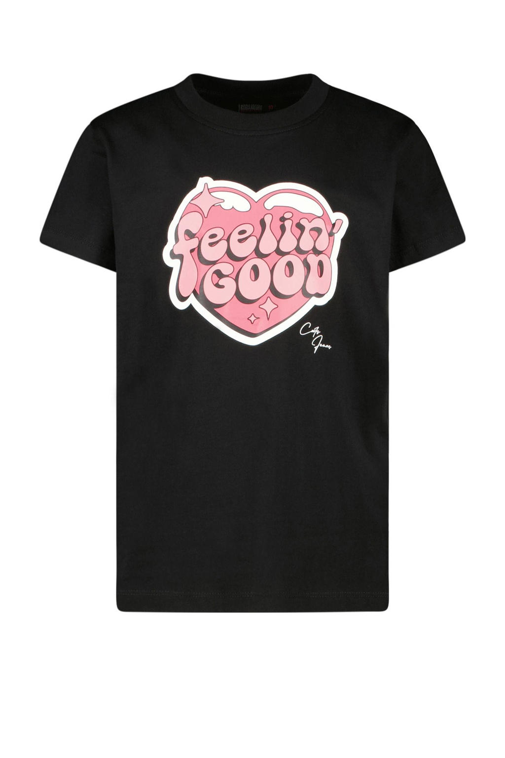 Zwart, wit en roze meisjes Cars T-shirt van katoen met printopdruk, korte mouwen en ronde hals