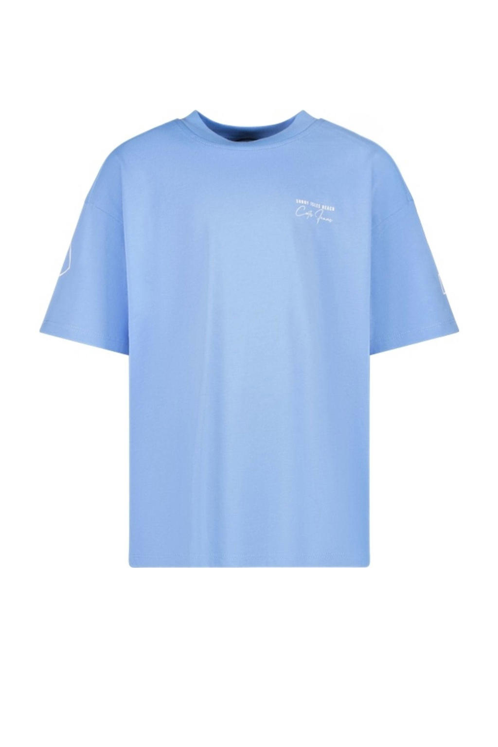 Lichtblauw en witte meisjes Cars T-shirt van katoen met backprint, korte mouwen en ronde hals