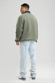 thumbnail: Groene heren America Today fleecevest van polyester met effen, lange mouwen, opstaande kraag en ritssluiting