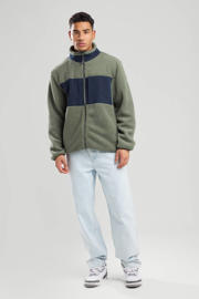 thumbnail: Groene heren America Today fleecevest van polyester met effen, lange mouwen, opstaande kraag en ritssluiting