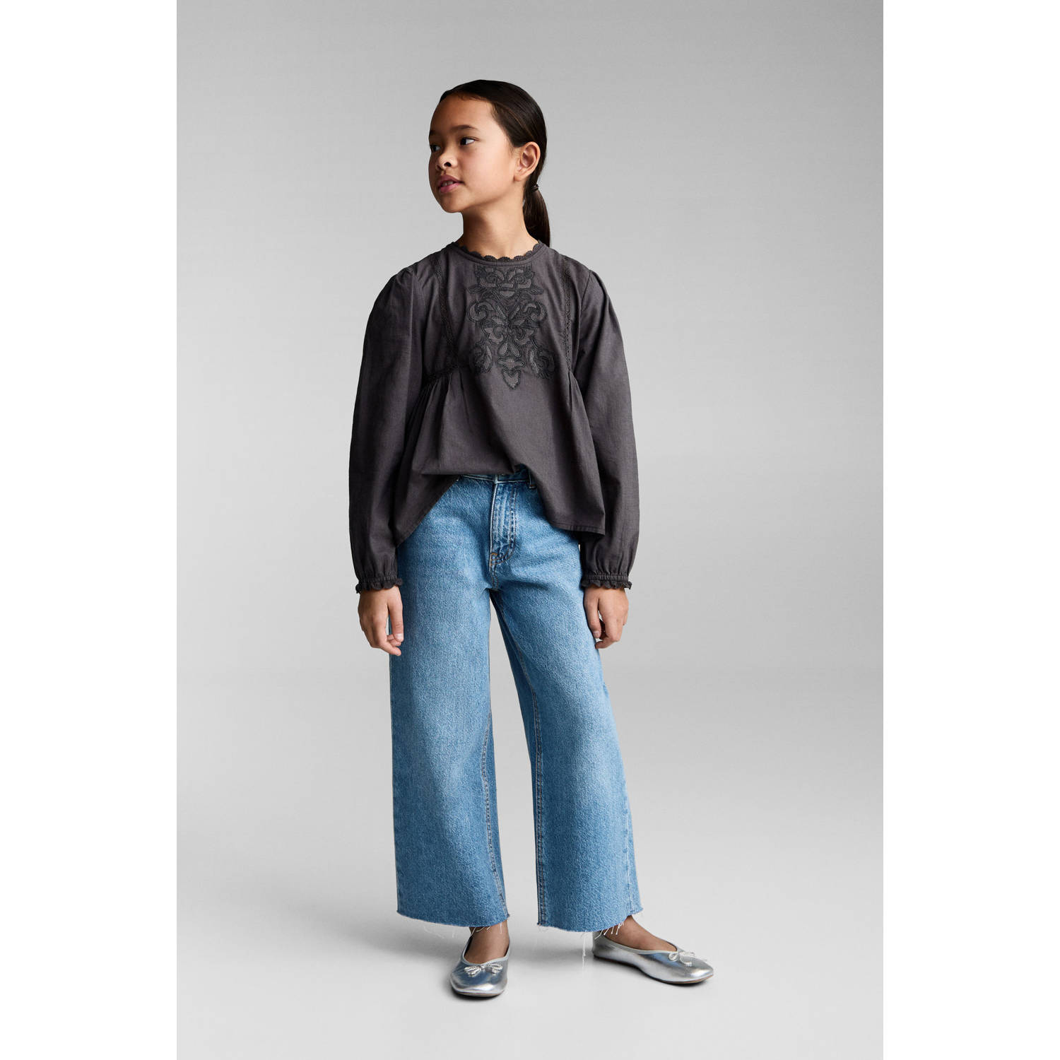 Mango Kids wide leg jeans medium blue denim