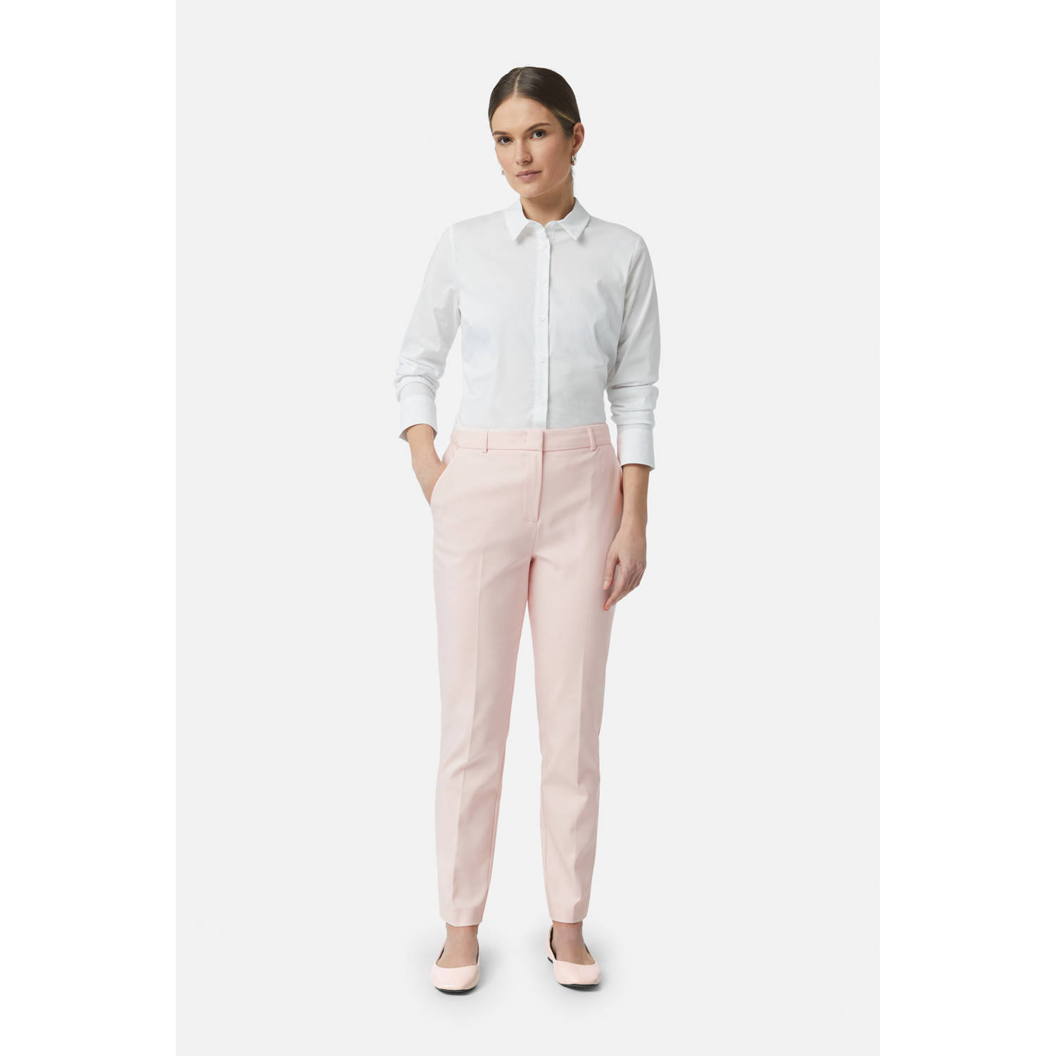 Comma Elastische Sigarettenbroek met Plooi Pink Dames