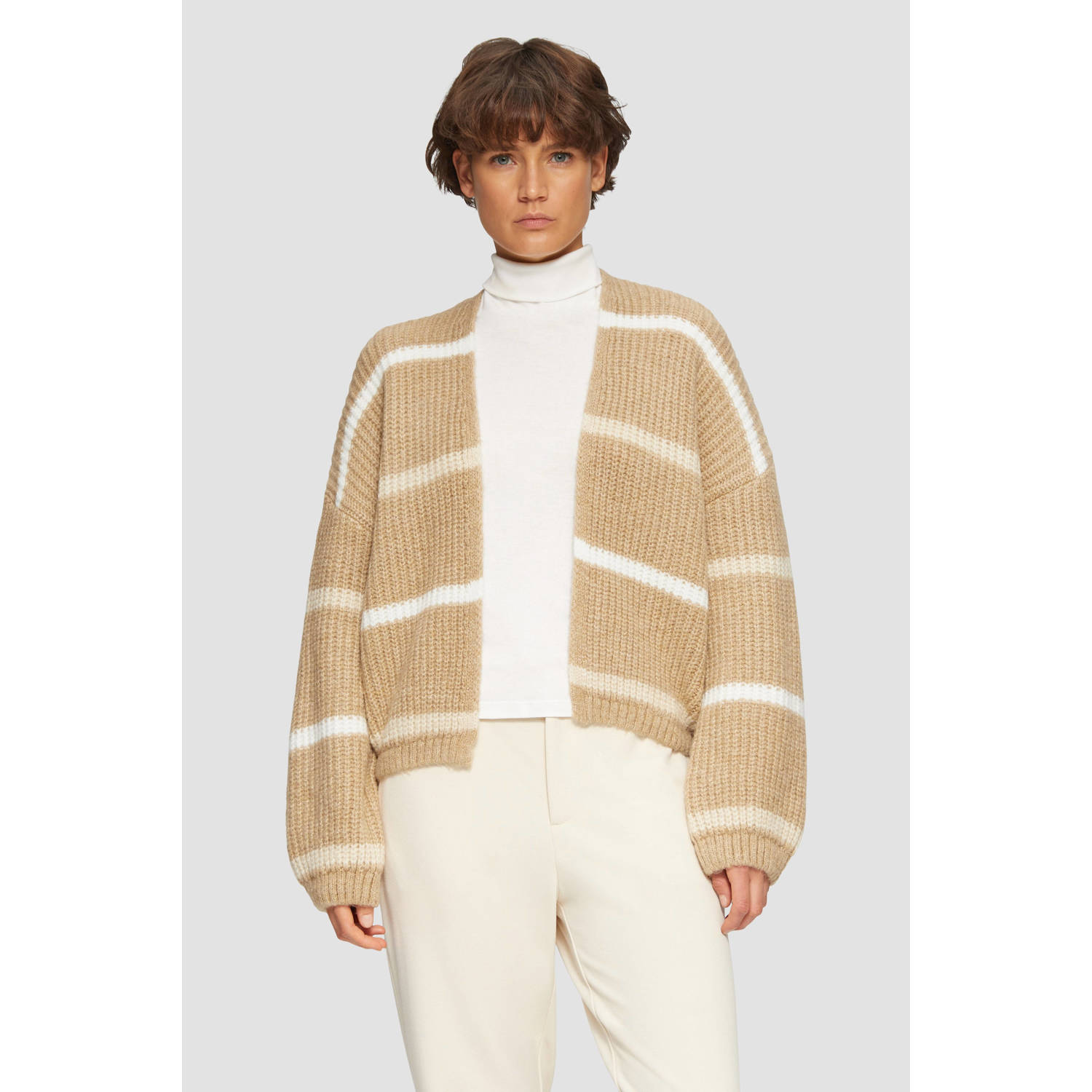S.Oliver vest beige rib gebreid