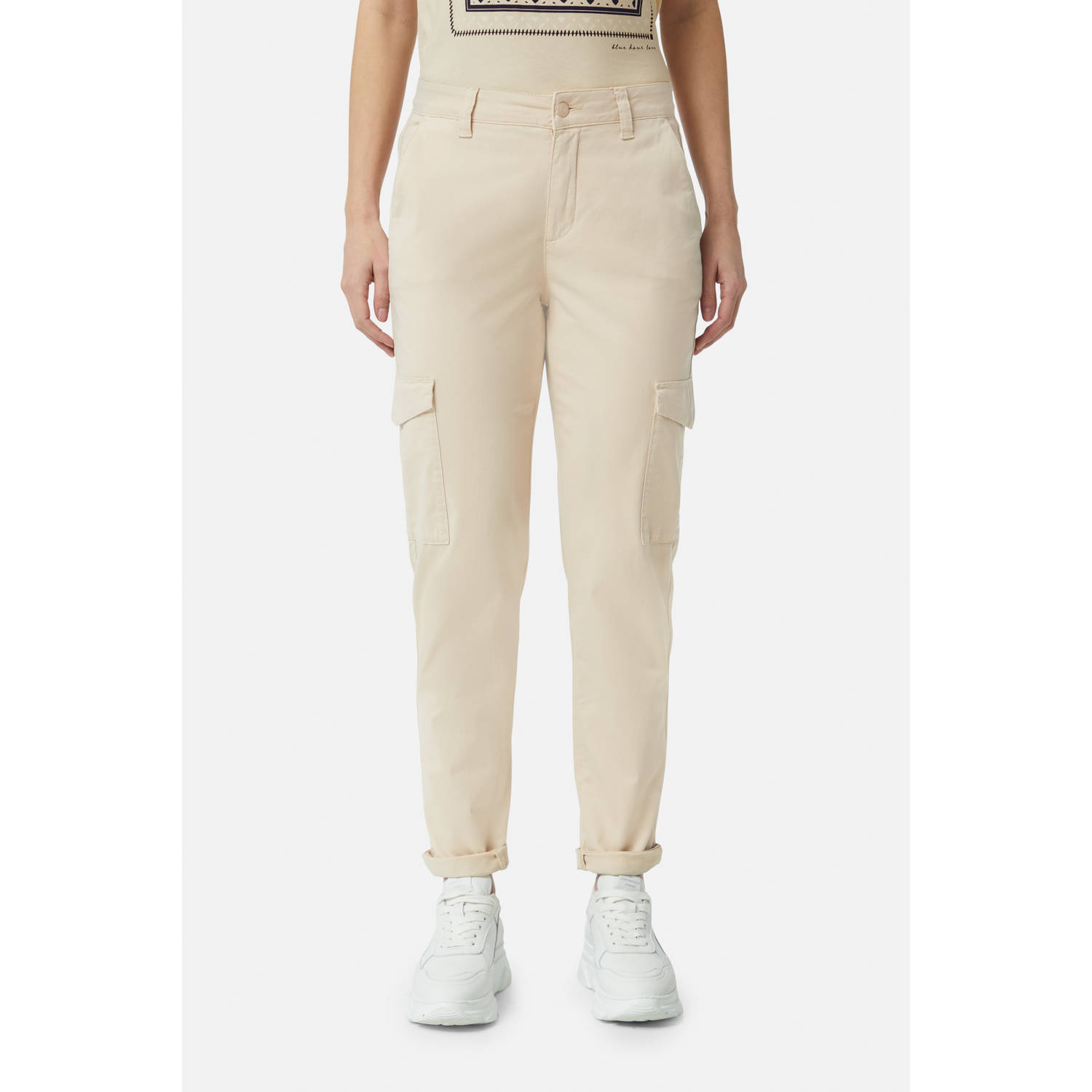 Comma casual identity slim regular waist cargo broek beige