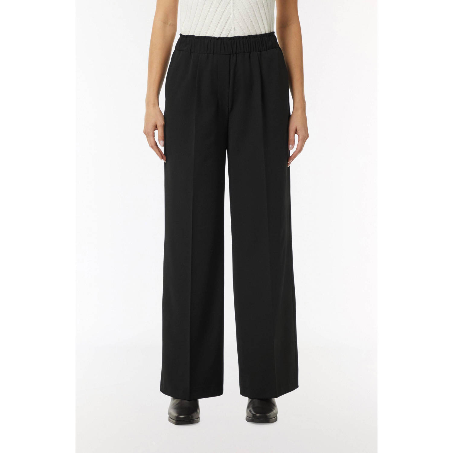Comma casual identity wide leg regular waist broek zwart