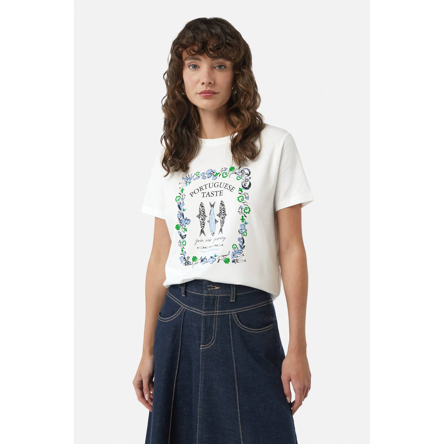 Comma T-shirt met motief- en statementprint