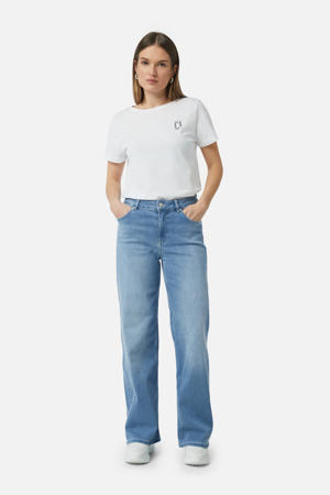 high waist wide leg jeans medium blue denim