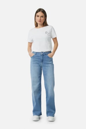 high waist wide leg jeans medium blue denim