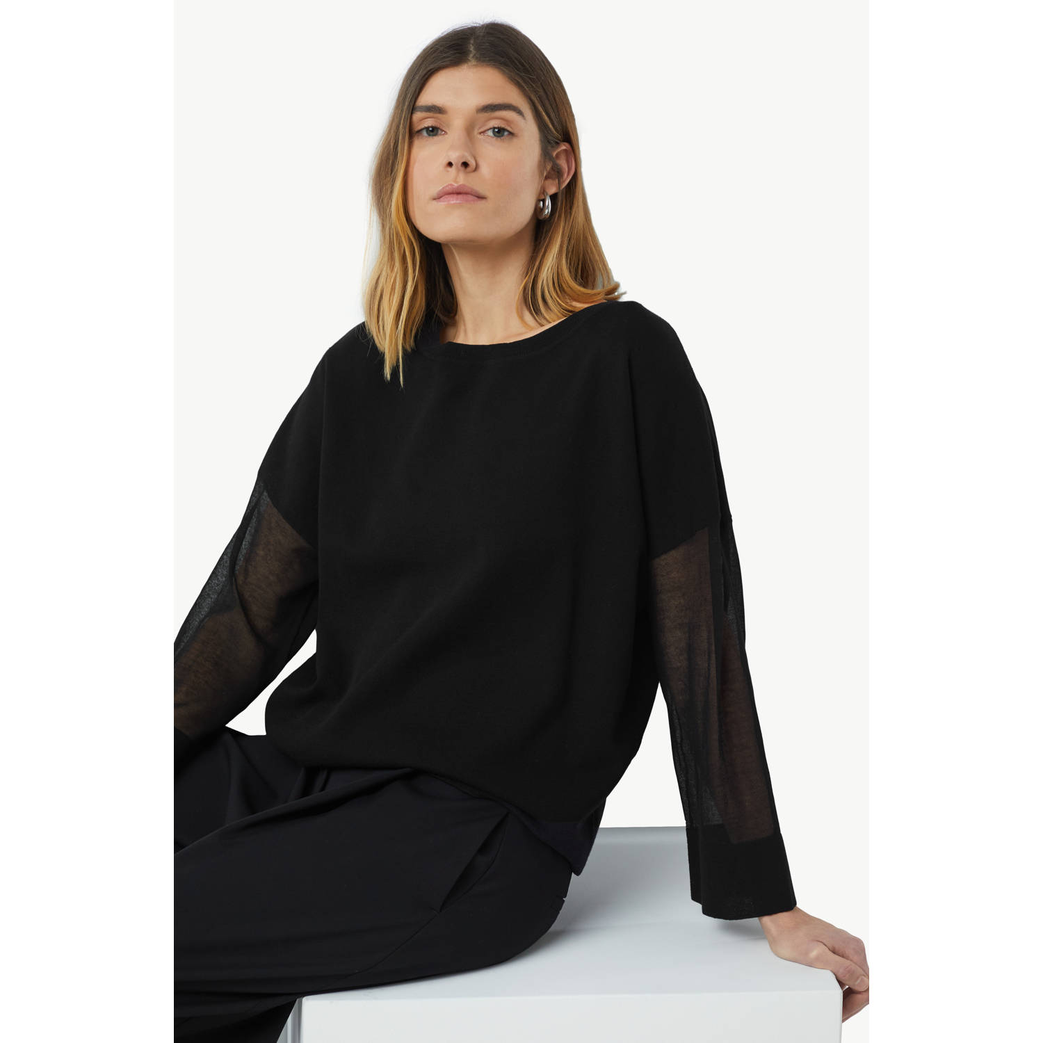 Comma Relaxed Fit Lichtgewicht Gebreide Trui Black Dames