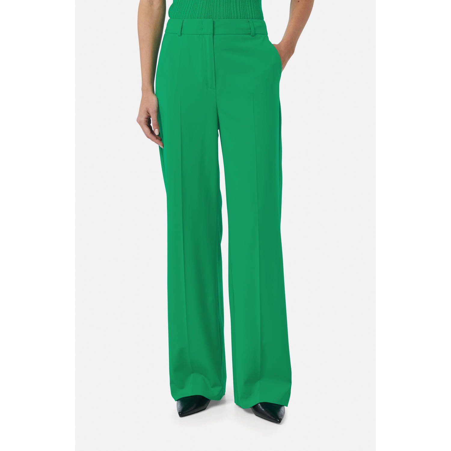 Comma wide leg regular waist pantalon groen