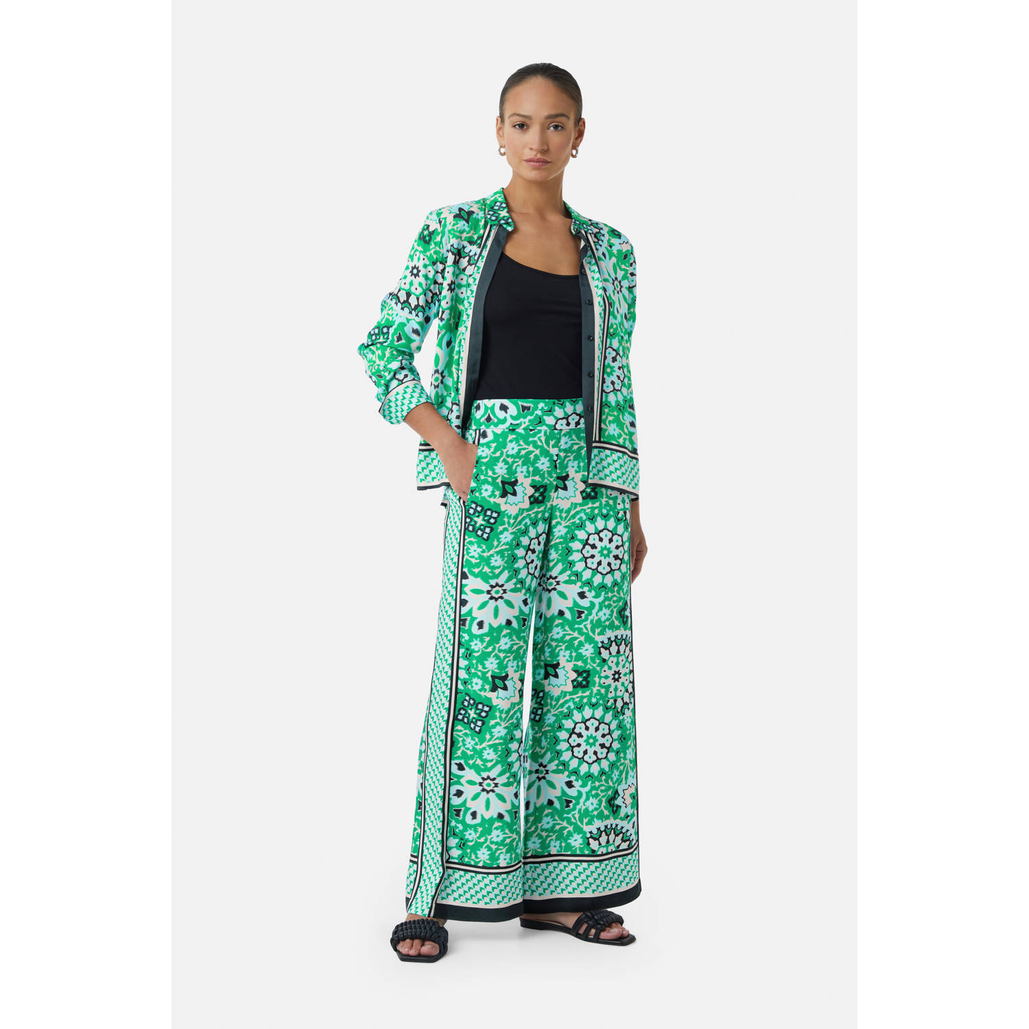 comma wide leg regular waist broek groen