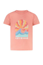 thumbnail: Roze meisjes Little Cars T-shirt van stretchkatoen met printopdruk, korte mouwen, ronde hals en drukknoopsluiting