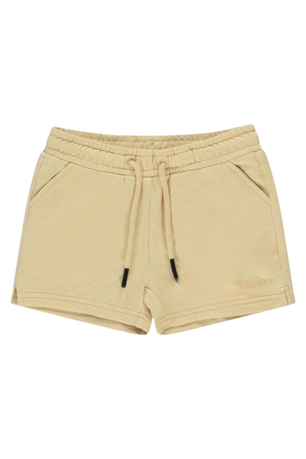 Beige meisjes Little Cars sweatshort van stretchkatoen met elastische tailleband met koord en effen
