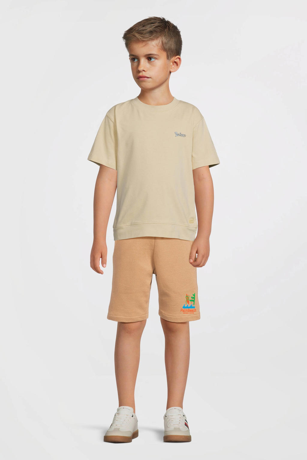 Zandkleurige jongens Cars regular sweatshort van katoen met elastische tailleband met koord en effen