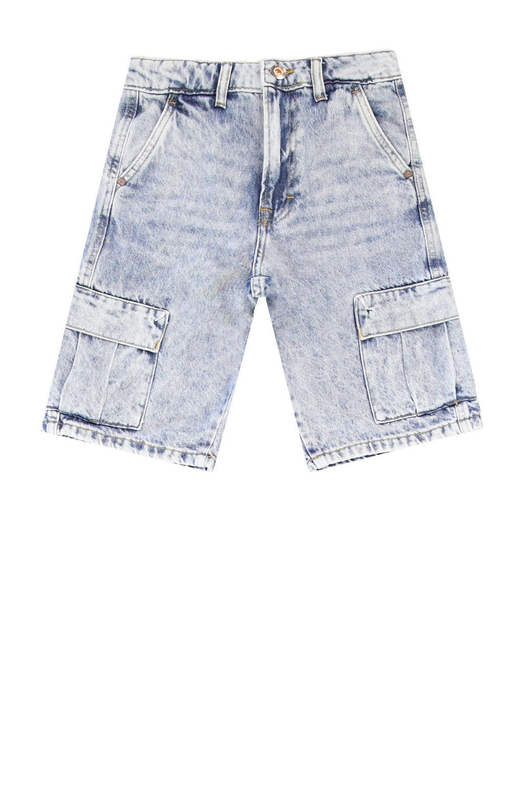Light blue denim jongens Cars regular short van denim met rits- en knoopsluiting en effen
